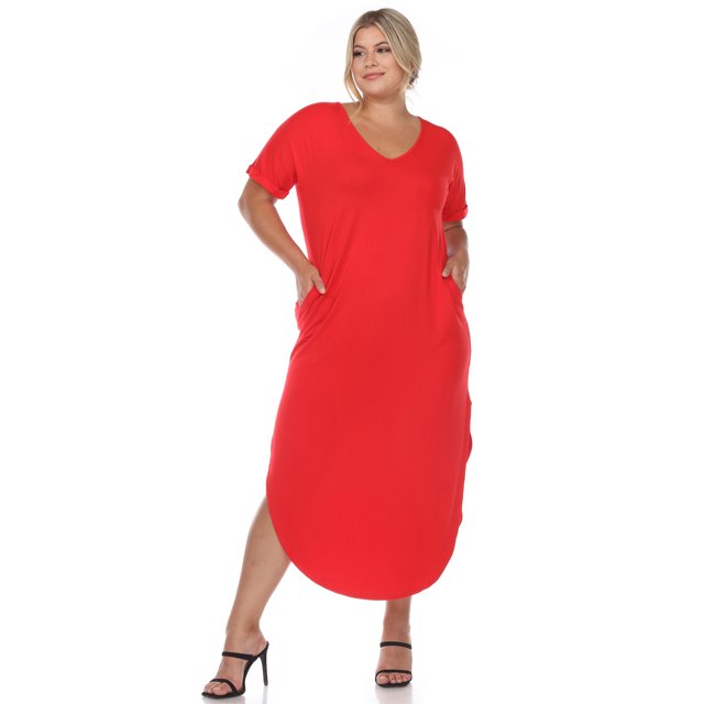 White Mark Robe Maxi à Manches Courtes à Col en V pour Femmes