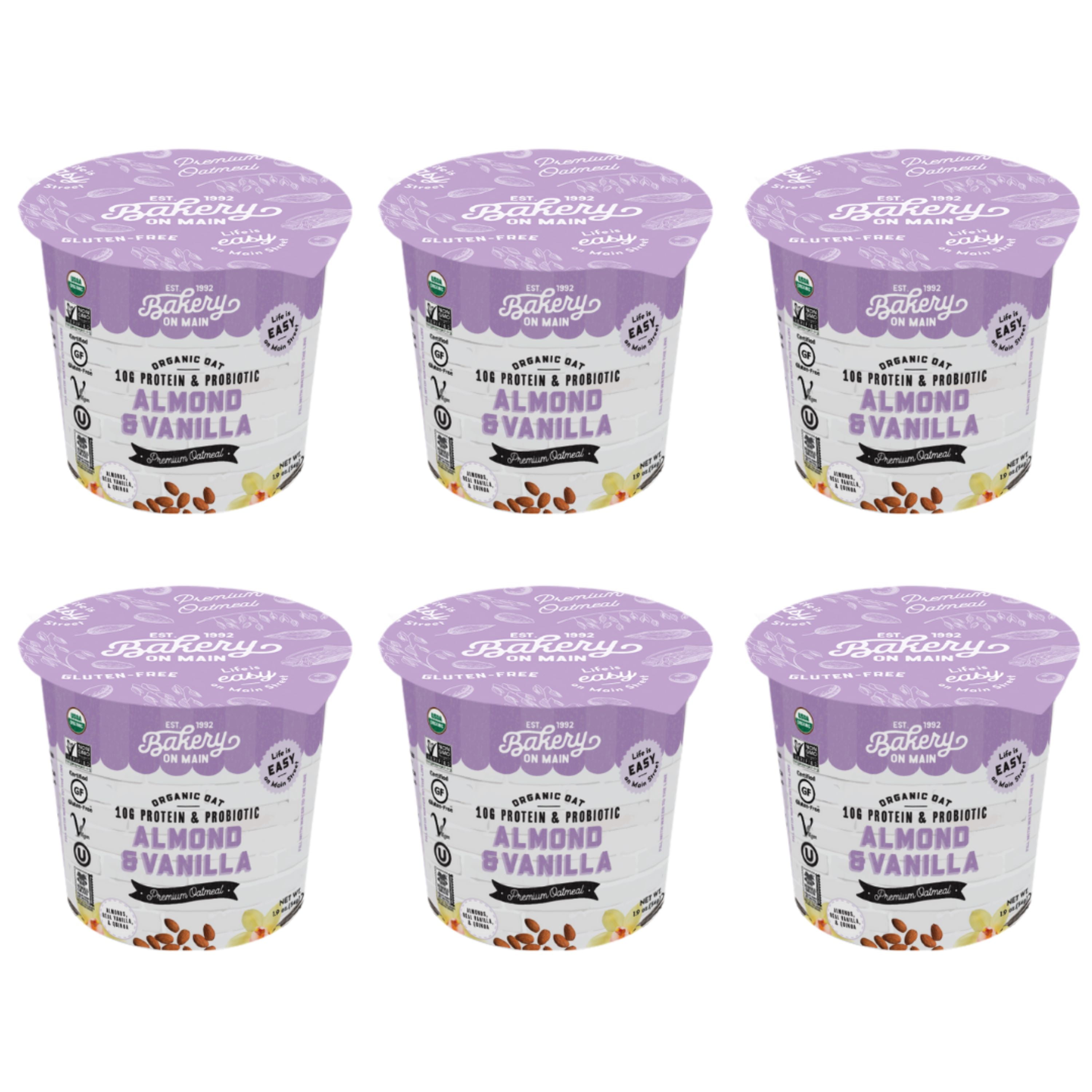 Bakery On Main, Almond & Vanilla Oatmeal Cup, Gluten Free, 1.9oz , 6 Cups