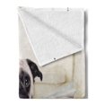 thumbnail image 2 of Pug Soft Flannel Fleece Throw Blanket, Puppy Reading the Newspaper on the Toilet Bathroom Funny Image Pug Joke Print, Cozy Plush for Indoor and Outdoor Use, 60" x 80", Cream Black White, by Ambesonne, 2 of 5