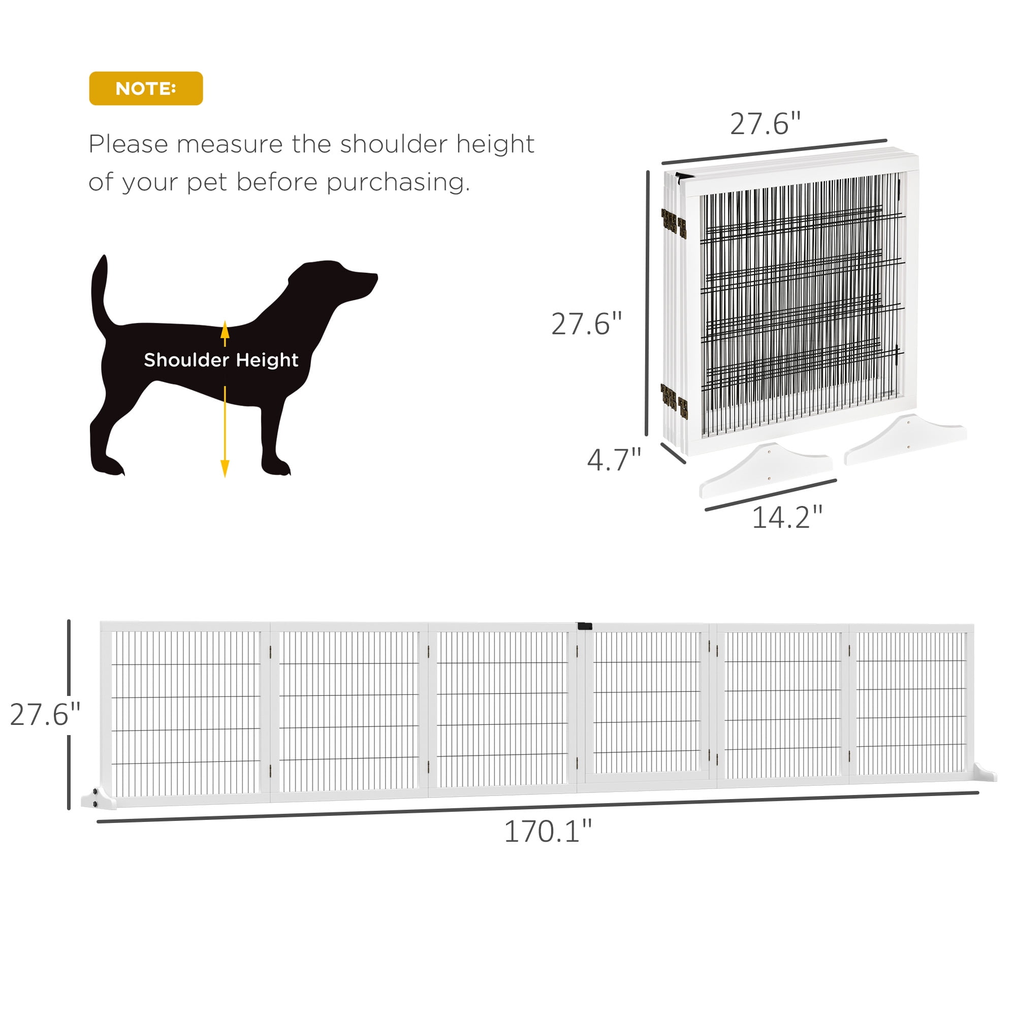 PawHut Wooden Pet Gate for Doorway & Stairs, Small & Medium Dogs, White