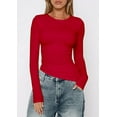 thumbnail image 3 of PRETTYGARDEN Womens Fall Long Sleeve Shirts Trendy Crew Neck Fitted Asymmetrical Going Out Tops Ruched Side Tee Blouse, 3 of 9