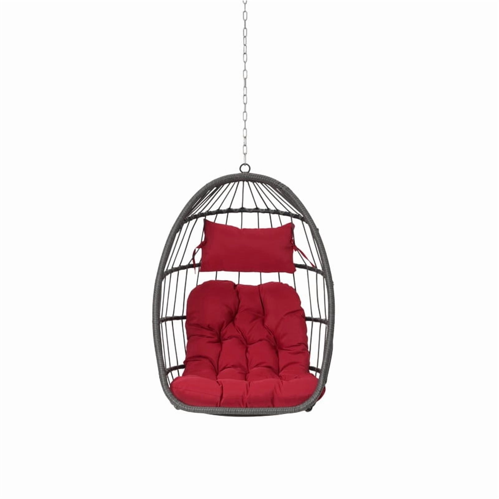 Hanging Egg Chair Without Stand, Indoor Outdoor Wicker Rattan Swing Egg Chair with Hanging Chain, Hammock Chair with UV Resistant Cushion