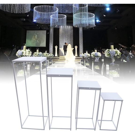 Set of 4 Wedding Flower stand, Tall Square Wedding Column White Vases Centerpieces for Wedding Party Event, Metal Column Flower Stand (17.7&23.6&29.5&35.4 Inches)