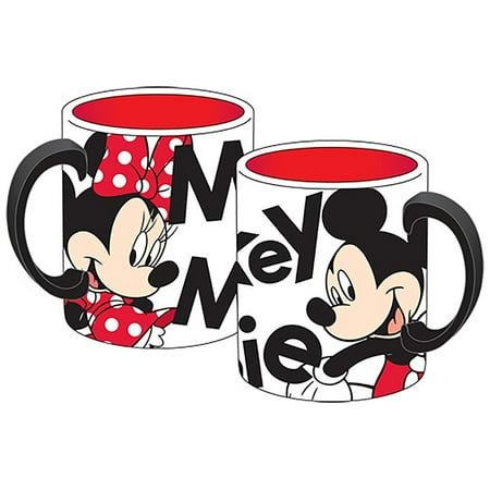 Ceramic Relief - Mickey Mouse and Minnie Mouse Relief Sculpted Ceramic Mug - White Red Black