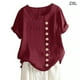 thumbnail image 1 of Blusa Camisa de manga corta suelta de lino Cuello redondo Mujer Top de verano, Rojo, XXL seitruly AP001856-03, 1 of 5