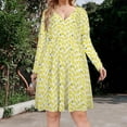 thumbnail image 2 of Watercolor Yellow Fruit Lemon Long Sleeve Dresses For Women Vintage Elegant Party Dress Oversized V-neck Dress S-8XL, 2 of 7