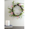 thumbnail image 4 of Daisy Twig Artificial Floral Wreath, Green and Pink 15-Inch, 4 of 4
