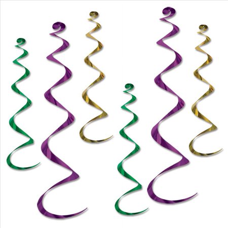 Mardi Gras School Colors Twirly Whirlies Hangers Party Decoration 6 Pack