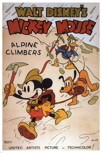 Walt Disney Mickey Mouse Alpine Climbers Movie Poster 1936 24X36