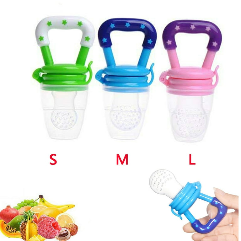 EASTIN 3Pcs Baby Fruit Feeder Pacifier 3Pack-Fresh Food Feeder-Silicone  Nipple Teething Toy-Silicone Pouches for Toddlers & Kids (Green/Blue/Pink)  BPA Free S/M/L 