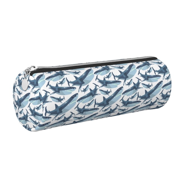 Easygdp Cute Shark para Estuche de Lápices Cilíndrico de Cuero con Cremallera, Organizador de Lápices de Cuero para Escuela, Oficina y Viajes