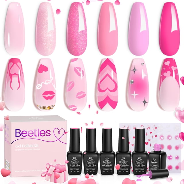 Esmalte de uñas en gel Beetles Pink, 6 colores, 7,5 ml, curado con LED UV