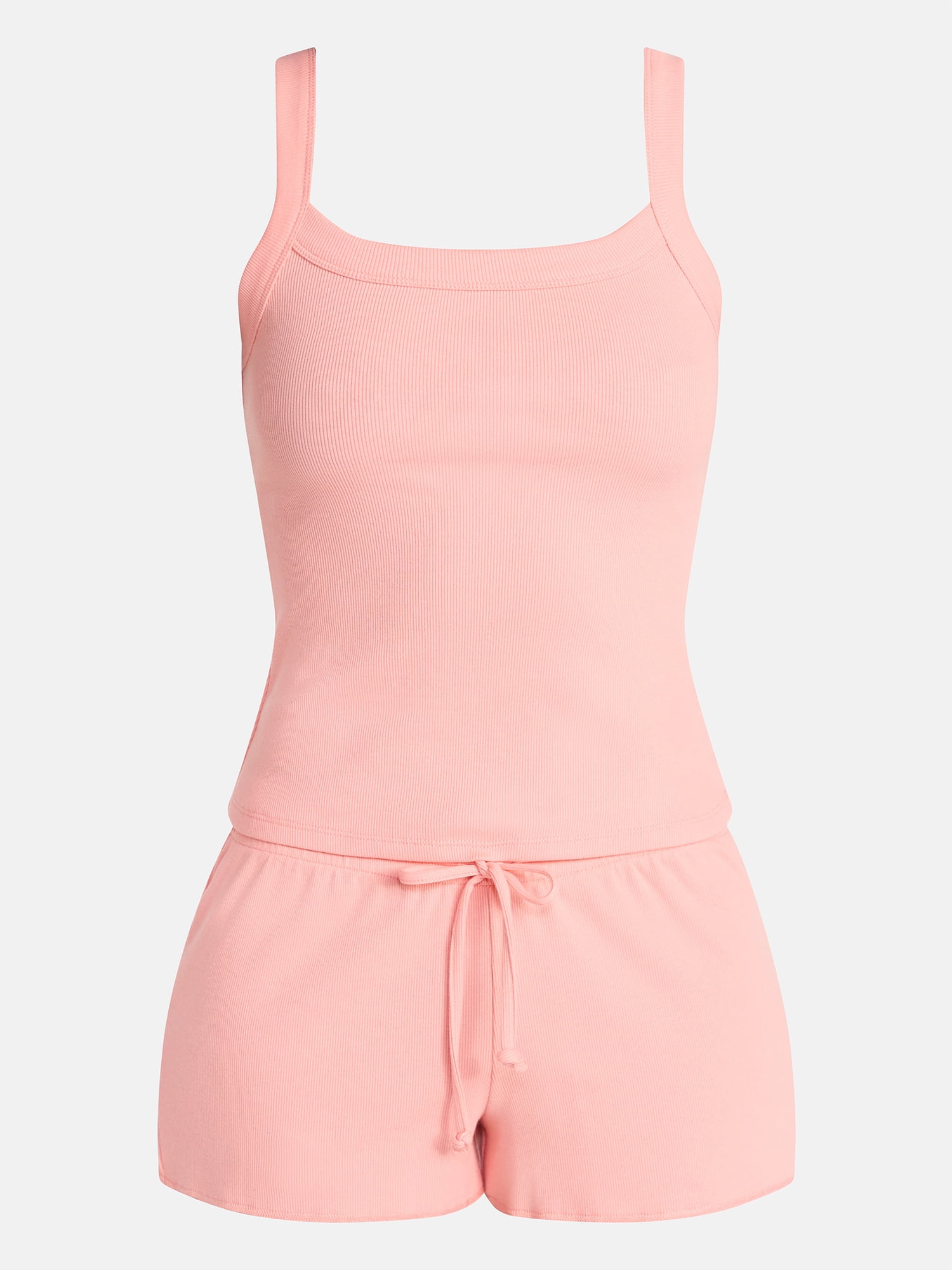 No Boundaries Rib Tank Top and Shorts Sleep Set, 2-Piece, Women's XXS-3X