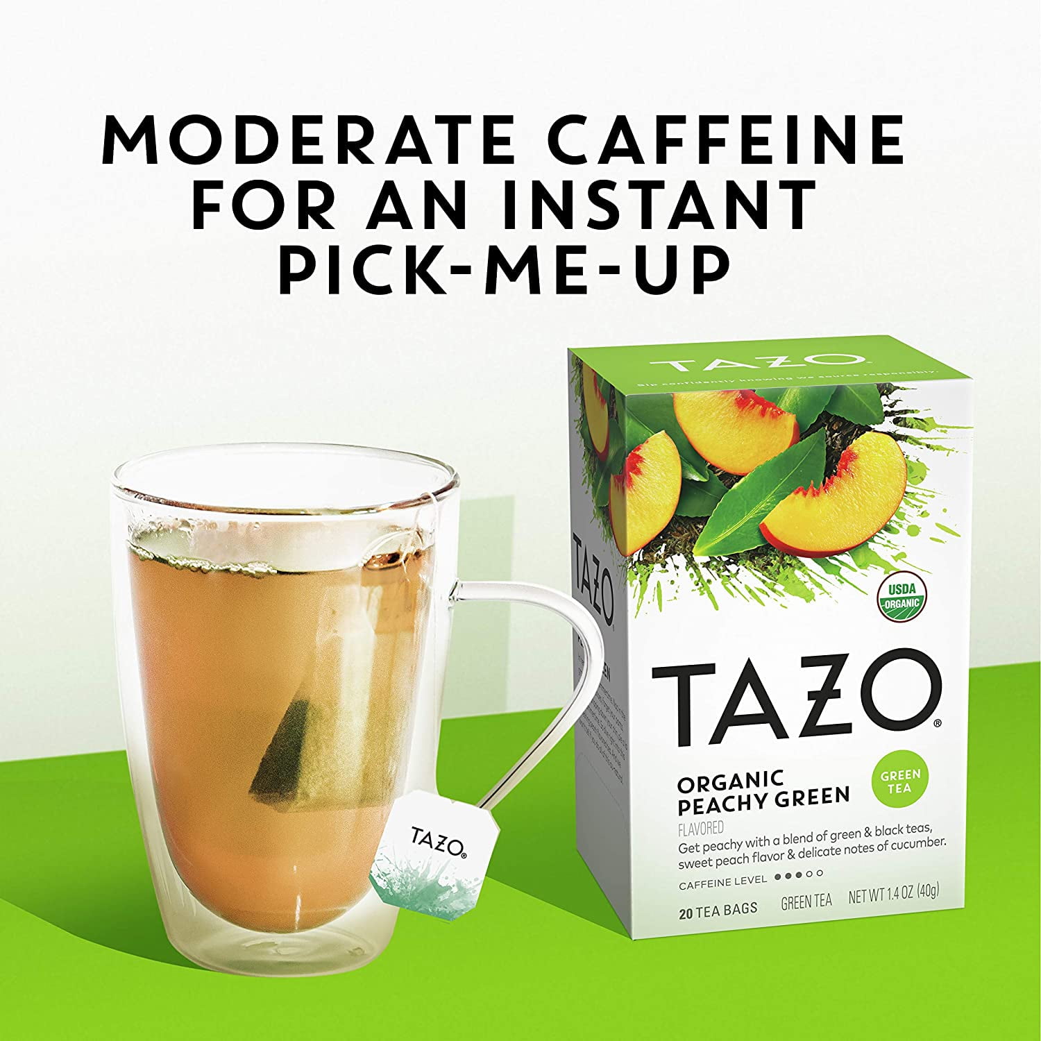 Tazo Organic Peachy Green Tea Bags For a Refreshing Cup of Tea Green Tea Moderate Caffeinated Tea 20 ct, Pack of 6