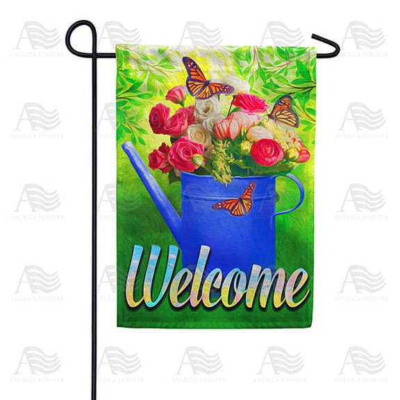 America Forever Spring Butterfly Garden Flag 12.5 x 18 inches Double Sided Watering Can, Pink Roses, Summer Flowers - Seasonal Yard Lawn Outdoor Decorative Spring Floral Garden Flag