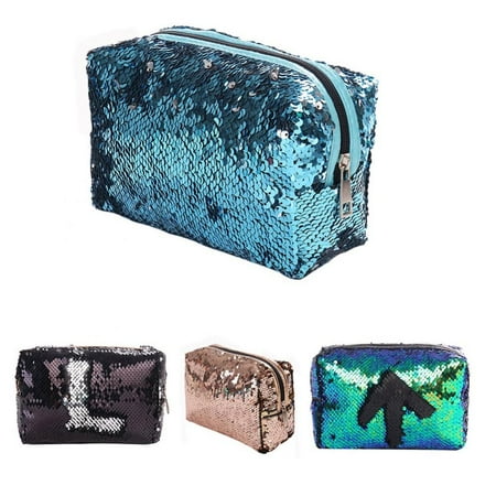 Stylish Portable Shiny Decoration Makeup Bag Double Sided Stylish Portable Shiny Decoration Makeup Bag Double Sided Discoloration Diy Cosmetic Storage Travel Organizer Fashion