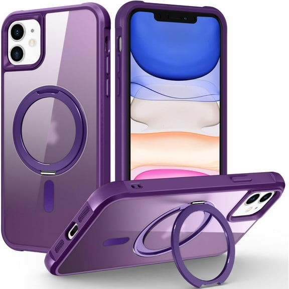 for iPhone 12/12 Pro Case with 360° Rotatable Magnetic Ring Stand [Compatible MagSafe] [Military Grade Protection] Translucent Matte iPhone 12/12 Pro Phone Cases for Women Men 6.1'', Purple