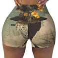 thumbnail image 2 of Logiee Surreal Floral Mindscape Print Women's Biker Shorts,Workout Gym Shorts,Scrunch Shorts,Tummy Control Hidden Scrunch Running Yoga Shorts-Medium, 2 of 8