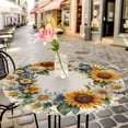 thumbnail image 3 of Yellow White Blue Sunflower Elastic Fitted Round Table Cover Spring Wreath Waterproof Outdoor Tablecloth for Holiday Party, Picnic, Patio & Dining Fits Tables Up to 36"-44", 3 of 8