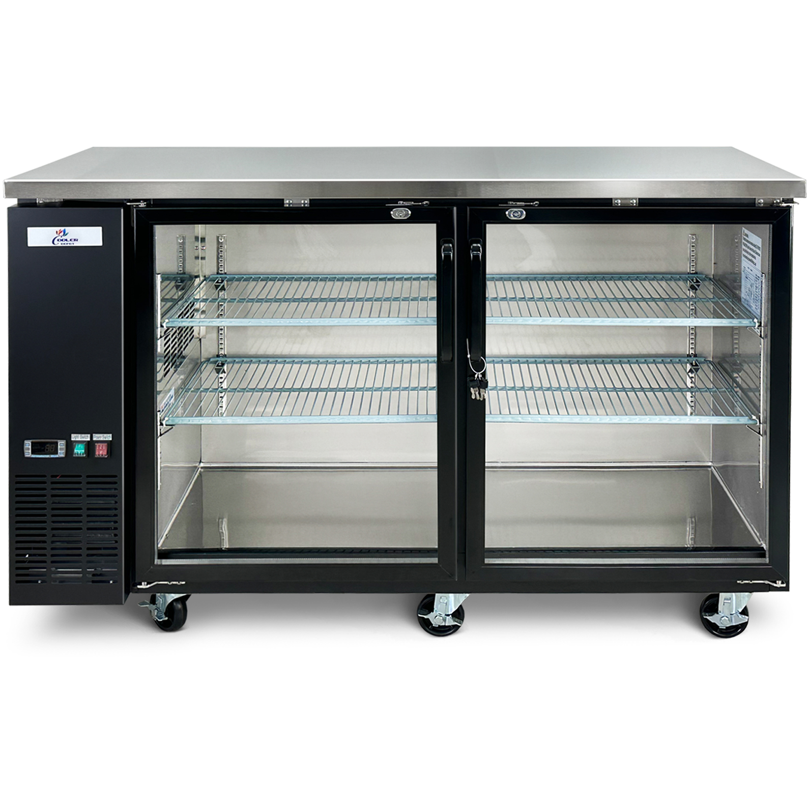 60" Commercial Back Bar Cooler – Double Glass Door Beer Refrigerator, 16 cu.ft, R134a, 115V | NSF ETL Certified