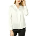thumbnail image 1 of CAMISAS ELEGANTES PARA MUJER INSPIRADAS CHIC, CON CUELLO PUNTA V Y MANGAS LARGAS, BLUSA DE SATÉN SUAVE XL BLANCA, 1 of 6