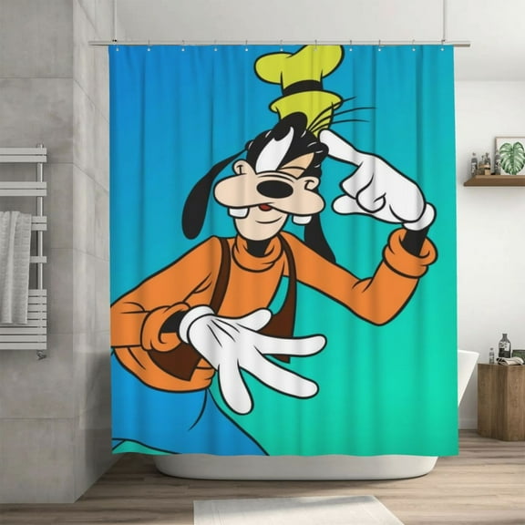 Goofy Shower Curtain, Lovely Cartoon Shower Curtains Set for Kids Boys Girls College Dorm Bathroom, Waterproof Restroom Bathtub Decor Accessories with 12 Hooks 72X72 Inch Iron