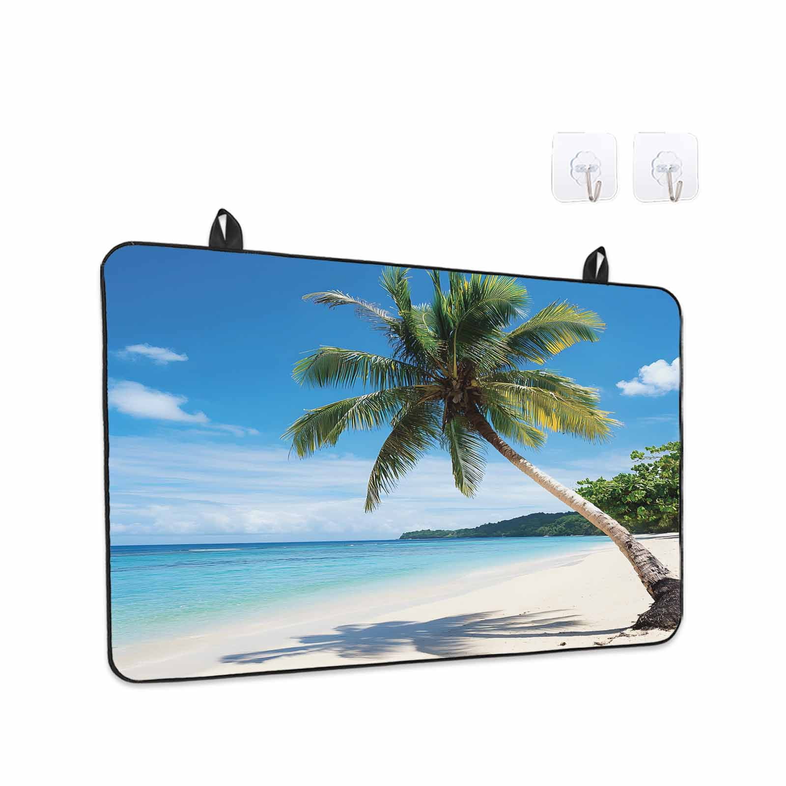 Coastal Tropical Stove Top Cover for Electric Stove, Heat-proof & Non Slip Glass Top Stove Cover Protector, Blue Sky Coconut Tree Summer Beach Kitchen Flat Cooktop Rubber Mat 24x21 Inches