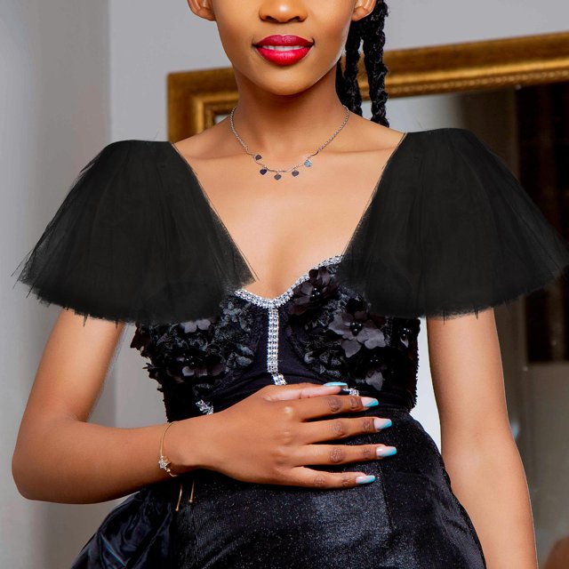 HEALEEP 1Par Chal De Novia Formal Negro Con De Encaje Y Tul Para Fiestas Y Eventos
