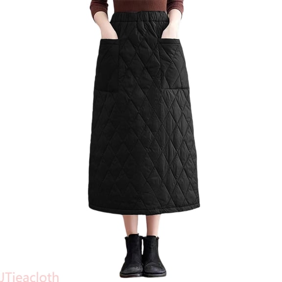 JTieacloth Winter Windproof Pencil Skirt Mid Length Quilted Wrap Style Skirt With Lightweight Warm Fill,Skirt for Women(Black)