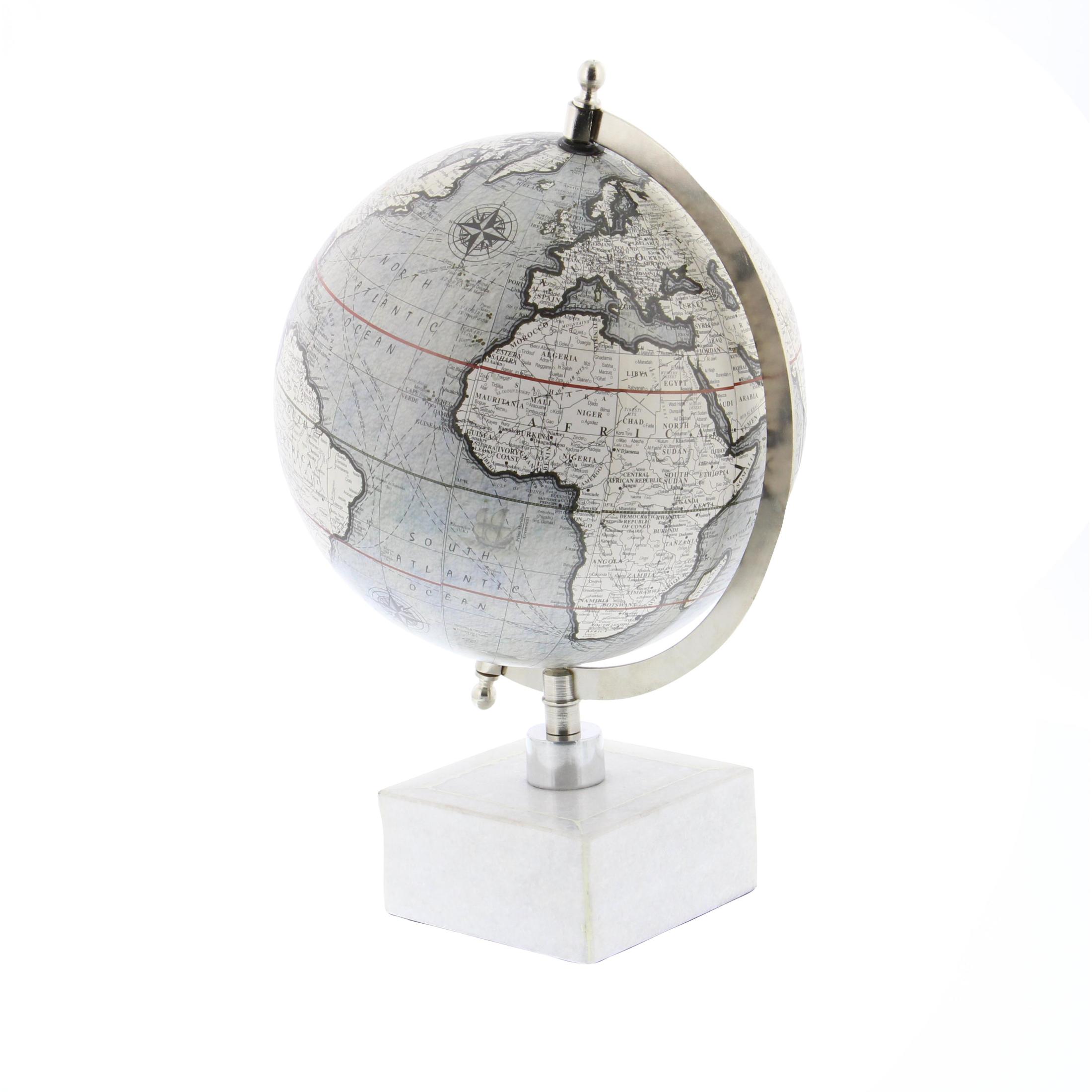 DecMode 9" White World Map Globe with Marble Base