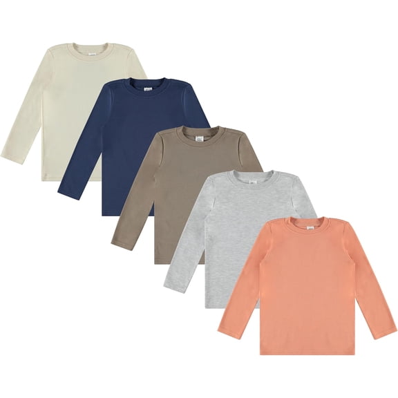 Cudlie 5-Pack Toddler Boys’ Solid Long Sleeve Tees– Five Timeless Cotton Blend Crewnecks in Rich, Modern Colors. Sizes 2T–4T