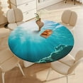 thumbnail image 3 of Bright Sunshine Through Deep Blue Sea Round Fitted Tablecloth with Elastic Edged & Backing, Round Table Cover for Indoor Outdoor Patio Use Fits Tables Up to 40" - 54" Diameter, 3 of 5