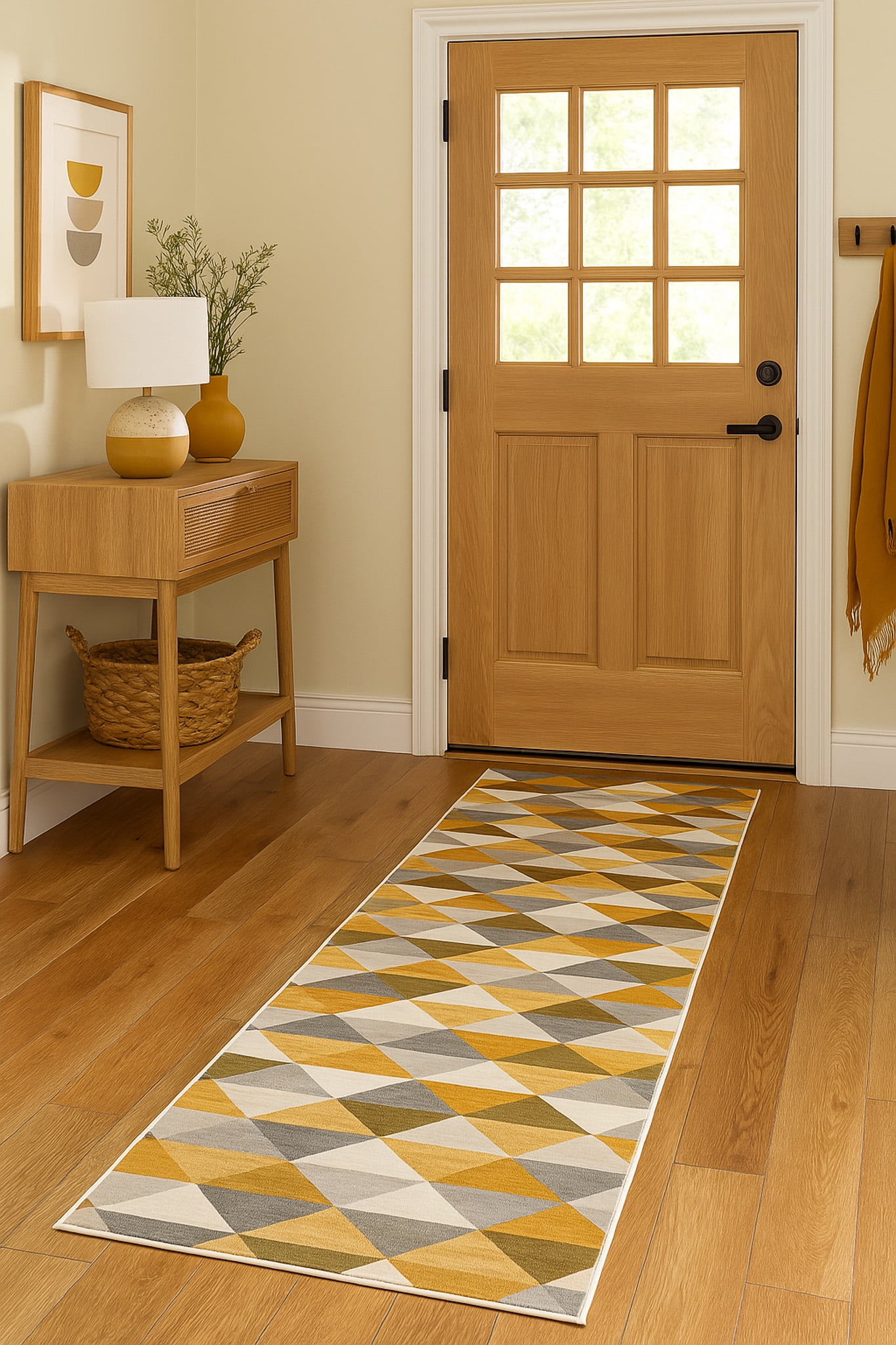 Rug Branch Savannah 2' x 11' (Exact Size: 2'3" 11') Mid-Century Modern Runner Area Rug, Yellow Beige, Geometric Entryway, Hallway, Bathroom, and Kitchen