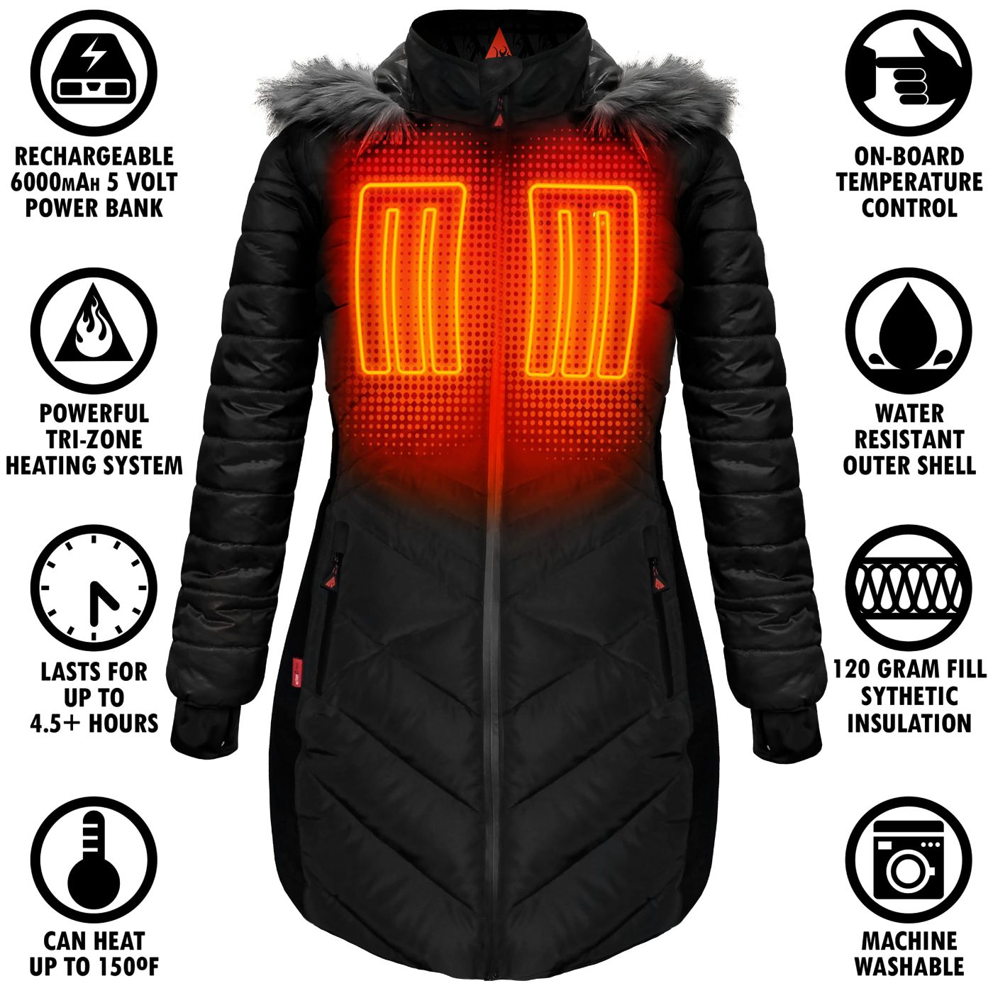 5V Battery Heated Long Puffer Jacket 