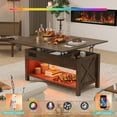 thumbnail image 5 of PPorfamilia 42" Lift Top Coffee Table, 3 in 1 Center Table with Storage, LED Lighting and Power Outlets for Living Room, Oak Gray, 5 of 11