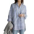 thumbnail image 3 of Kiplyki Christmas Women's Long Sleeve Shirts New Shirt Striped Printed Slit Long Sleeve Button Casual, 3 of 7