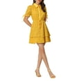 thumbnail image 2 of INSPIRE CHIC Women's Solid Color Short Sleeve Casual A-Line Shirt Dress XS Yellow, 2 of 6