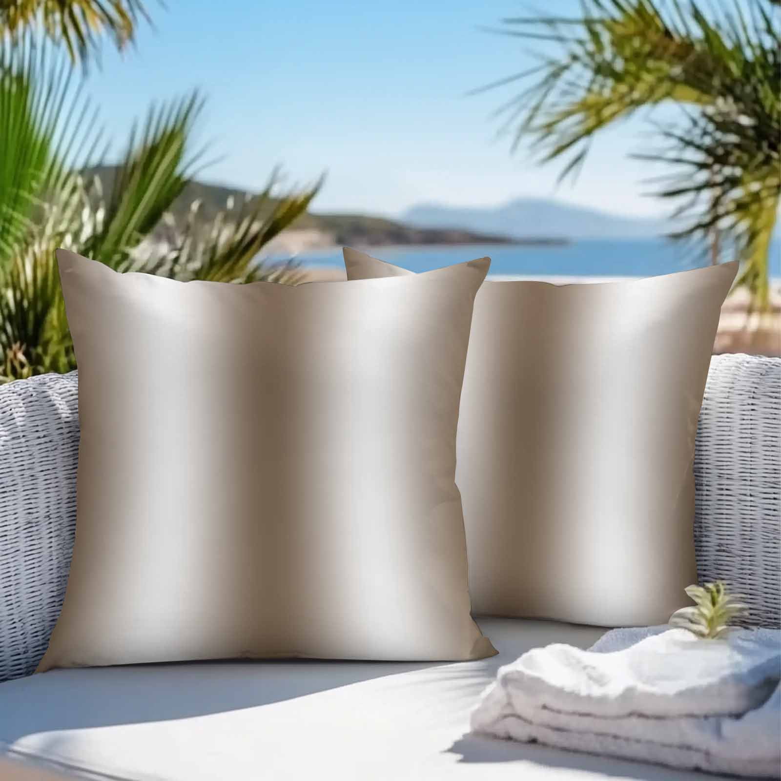Brown White Ombre Throw Pillow Covers 18x18 Inch Set of 2, Abstract Art Modern Brown Gradient Waterproof Outdoor Pillow Covers, Decorative Cushion Pillowcases for Couch, Sofa, Bed, Garden, Patio