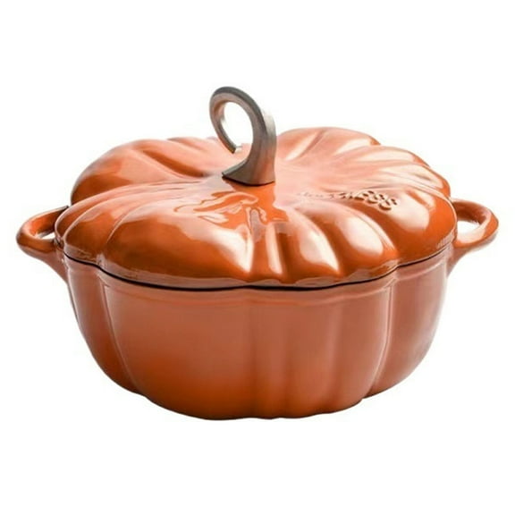Enameled Cast Iron Dutch Oven, Pumpkin Pot with Lid for Braising, Stews, Roasting