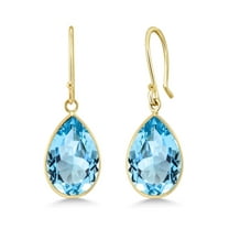 Gem Stone King 14K Yellow Gold Blue Topaz Teardrop Earrings for Women (13.00 Cttw, Gemstone Birthstone, Pear Shape 10X15MM)