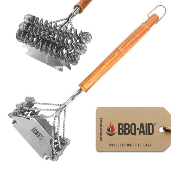 BBQ-AID Grill Brush for Outdoor Grill Bristle Free - 18" BBQ Brush for Grill Cleaning Kit - Safe BBQ Grill Cleaner Brush and Scraper - Stainless Grill Cleaning Brush for Any Grill, Grill Accessories