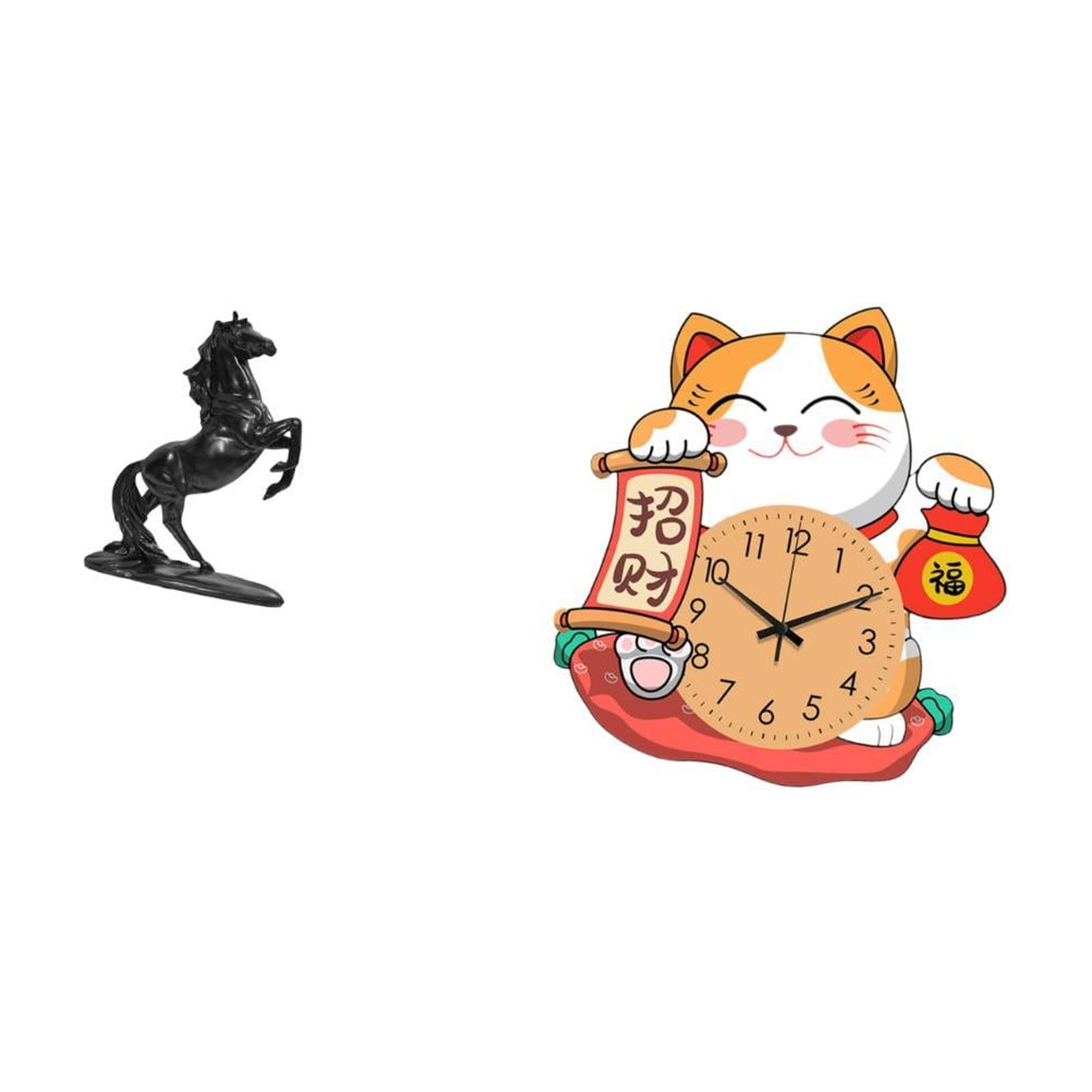 Dualoai Equestrian Elegance and Feline Timepiece Fusion for Bedroom Landscape and Household Decor Featuring Horse Sculpture and Cat Wall Clock Ornaments