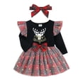 thumbnail image 2 of ITFABS Tenue de Noël pour Bébé Filles, Robe à Carreaux Imprimé Renne + Bandeau, 2 of 9