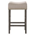 thumbnail image 2 of Tan Linen Counter Stools (Set of 2) - Weathered Gray Wood Legs - 26.5" High - Backless Kitchen Island Seating - Rustic Dining Room Furniture, 2 of 6
