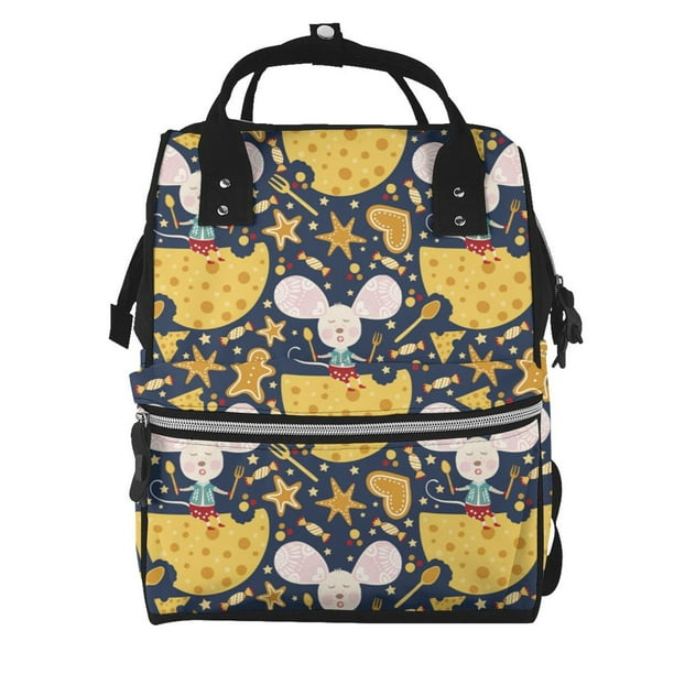 Fotbe Mouse Cheese Mochila Maternidad - Lona de Sarga Impermeable, Mochila de Pañales de Gran Capacidad con Múltiples Bolsillos y Correas Ajustables