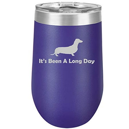 

16 oz Double Wall Vacuum Insulated Stainless Steel Stemless Wine Tumbler Glass Coffee Travel Mug With Lid It s Been A Long Day Dachshund (Purple)