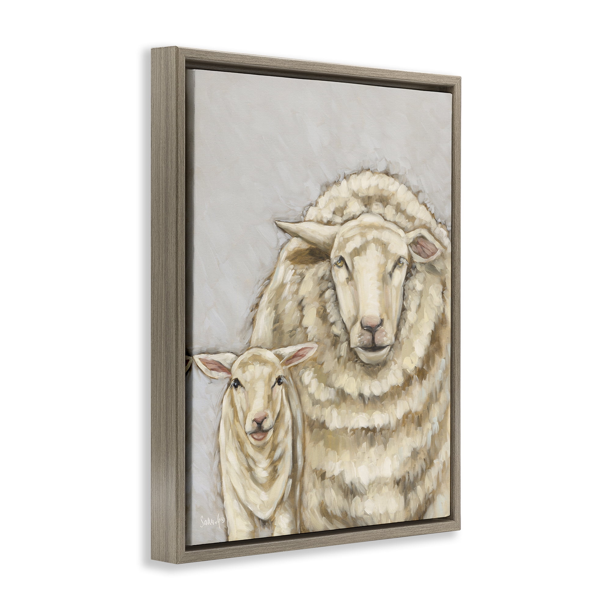 Stupell Industries Neutral Sheep & Lamb Animals & Insects Painting Brown Floater Framed Canvas Art Print Wall Art, 25 x 31