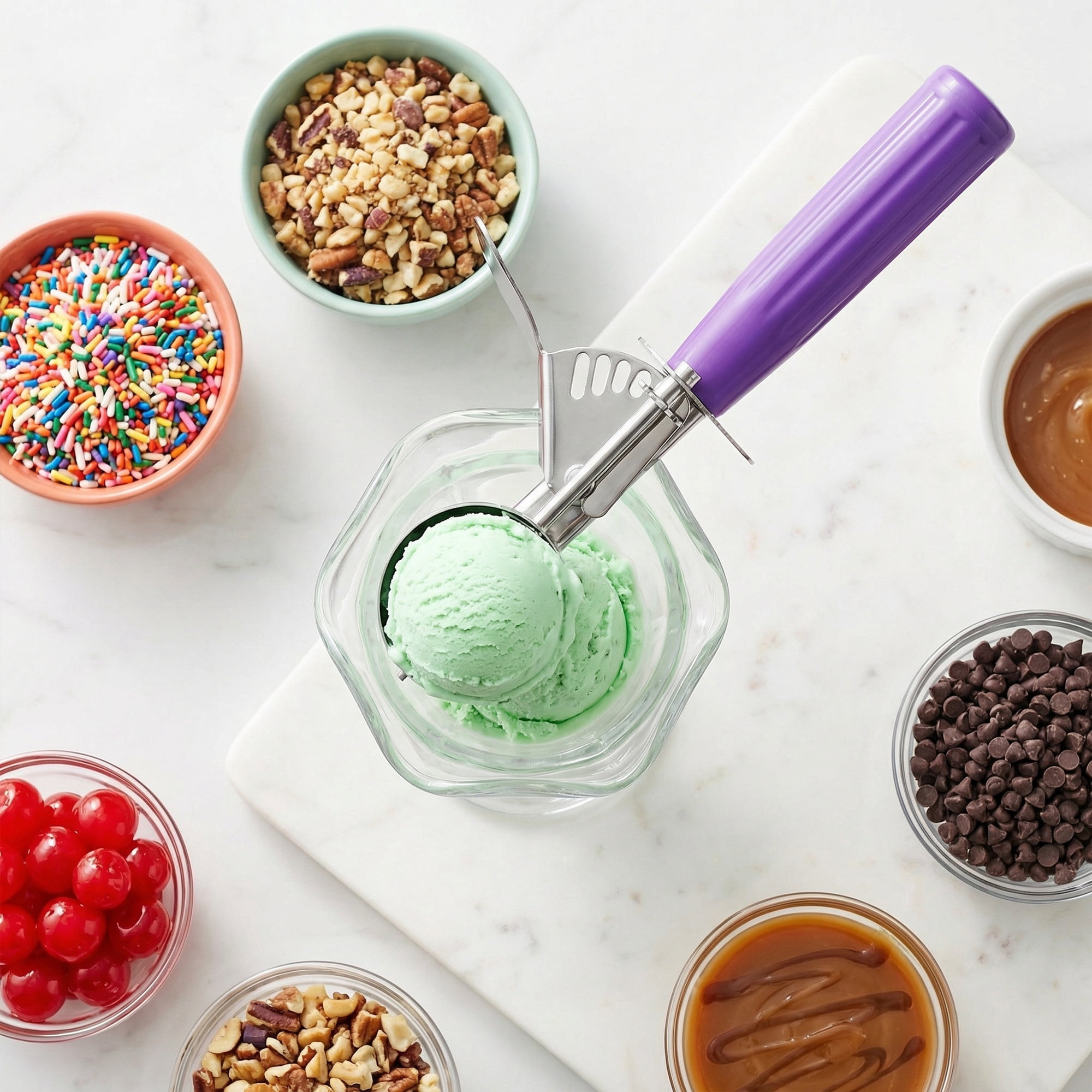 Unique Bargains Stainless Steel Ice Cream Scoop Purple 7.7in