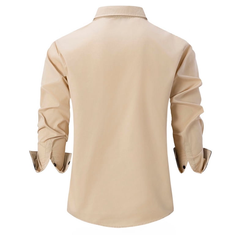 Long Sleeve Dress Shirt Classic Color Block Wrinkle-Free Regular Fit Button Down Stretch Business Shirts