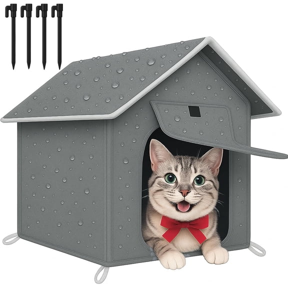 Outdoor  House with Cozy Cushion,  Insulated  Houses for Outdoor Cats, Shelter for Feral Pet Outside, Design for  Weather, Dark Grey